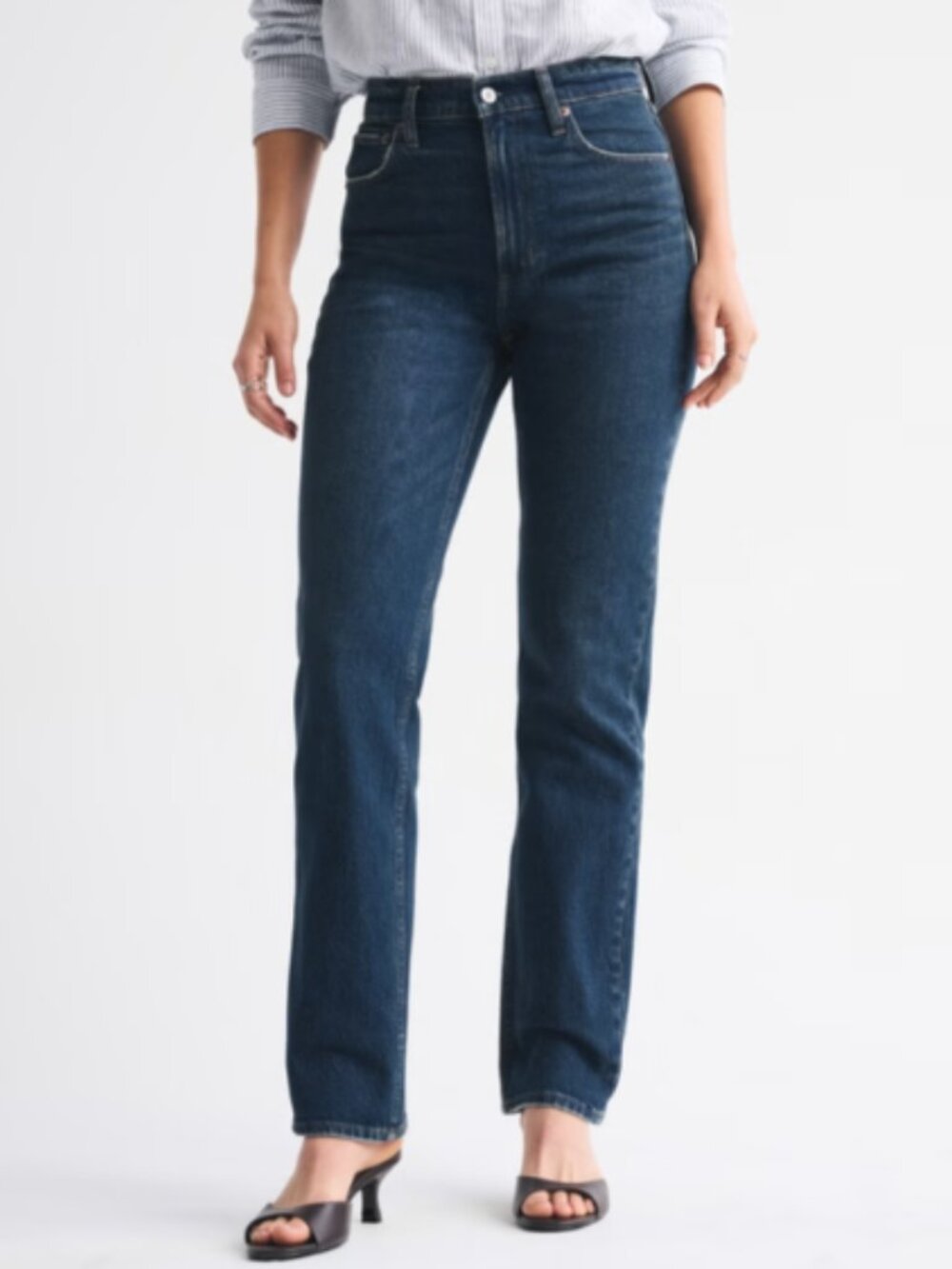 Ultra High Rise 90s Slim Straight Jeans Women 27L Dark Wash Vintage Style Denim